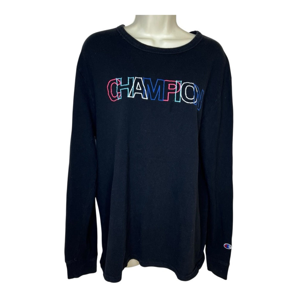 Vintage Champion Black Long Sleeve Logo Spell-out Shirt size Medium